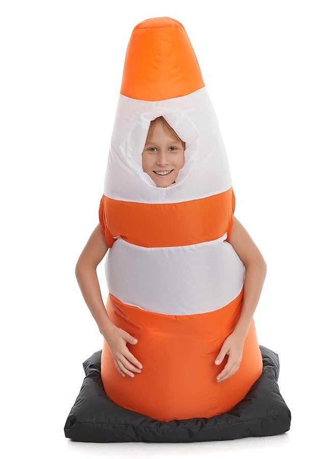 HSCTEK Inflatable Traffic Cone Costume Kids Boys Girls, Blow Up Construction Cone Cosplay Child, Halloween Safety Cone Costume Children Orange - Image 3